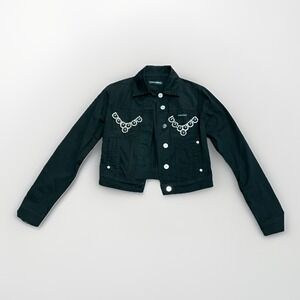 D&G Dolce & Gabbana Womens Black Denim Crop Jacket Rhinestone Black Small Flaws